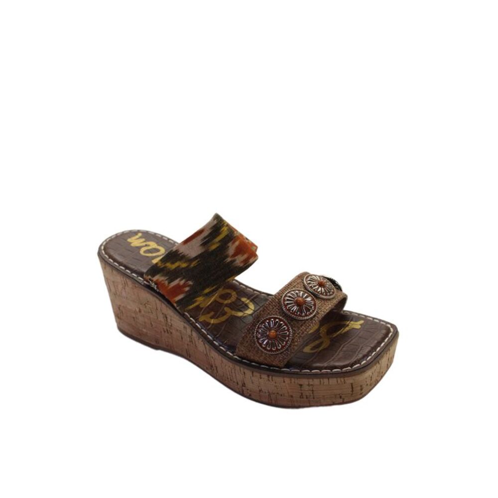 Sam Edelman Womens Ikat Print Cork Platform Abril Wedge Sandals Brown Size 7